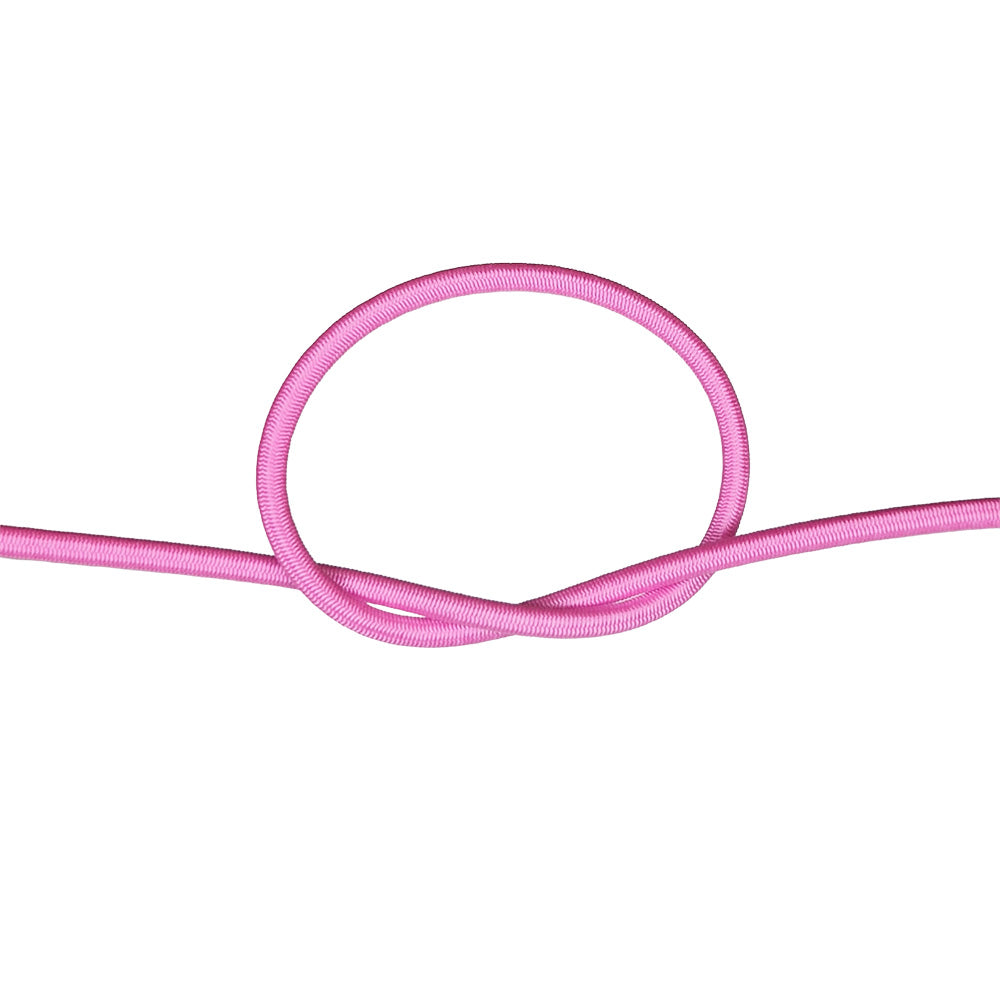 Pink bungee cord in a knot on a white background