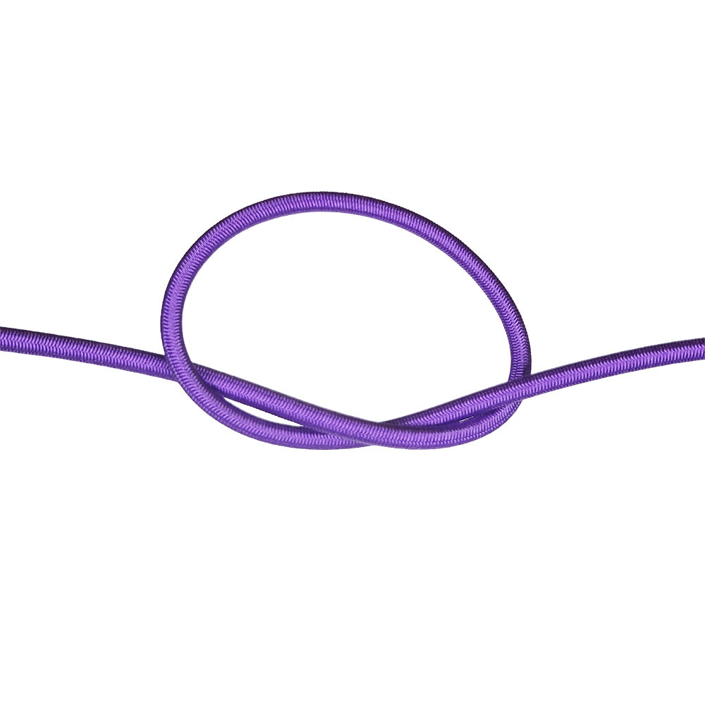 Purple bungee cord with a knot on a white background
