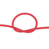 Red bungee cord with a knot on a white background