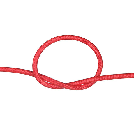 Red bungee cord with a knot on a white background