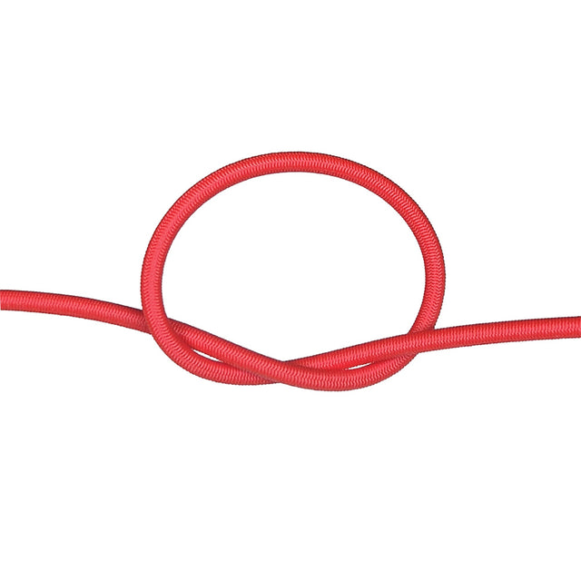 Red bungee cord with a knot on a white background