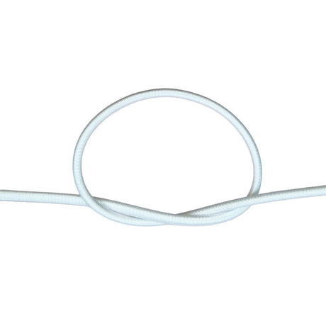 White bungee cord with a knot on a white background