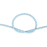 White with blue fleck bungee cord with a knot on a white background