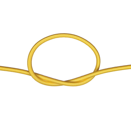Yellow bungee cord with a knot on a white background