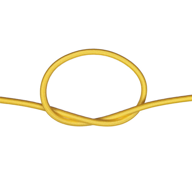 Yellow bungee cord with a knot on a white background
