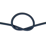 Black bungee cord with a knot on a white background
