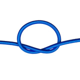 Blue bungee cord with a knot on a white background