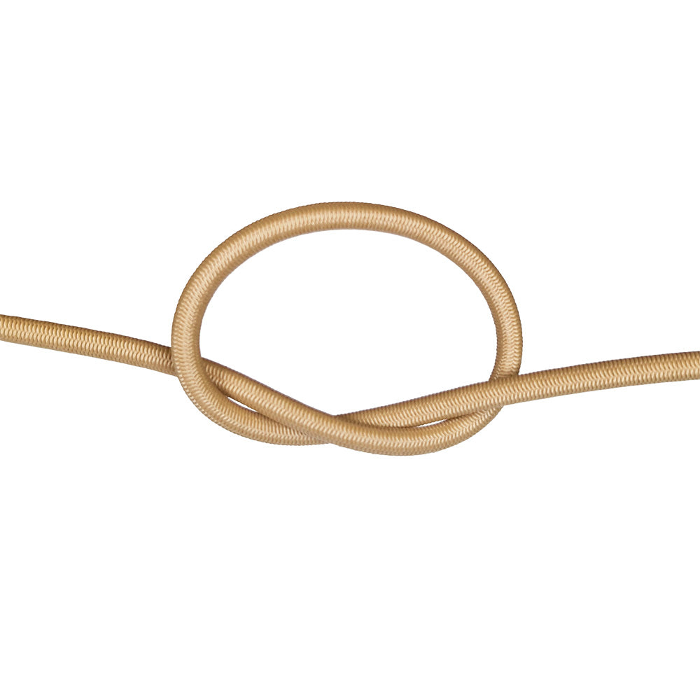 Fawn bungee cord with a knot on a white background