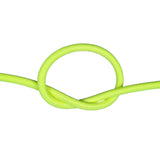 Neon yellow bungee cord with a knot on a white background