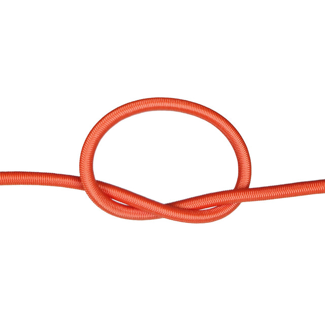Orange bungee cord with a knot on a white background