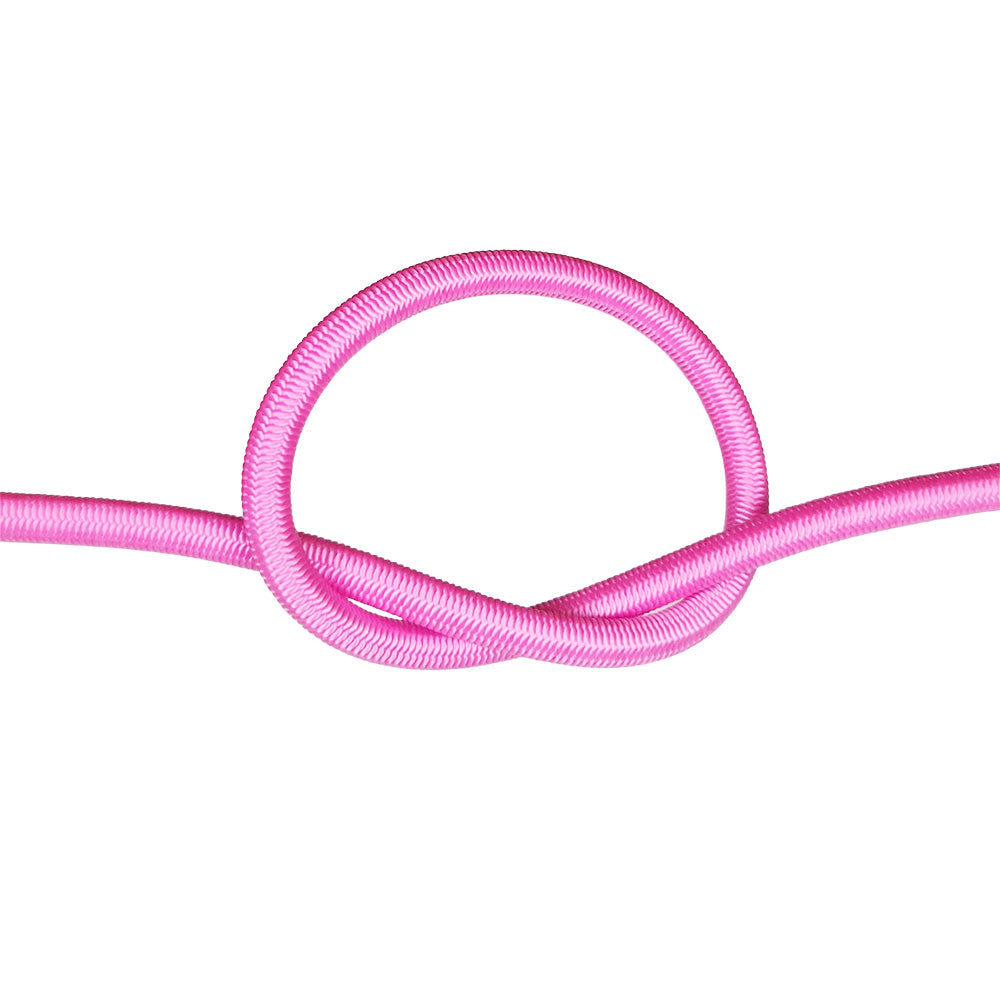 Pink bungee cord with a knot on a white background