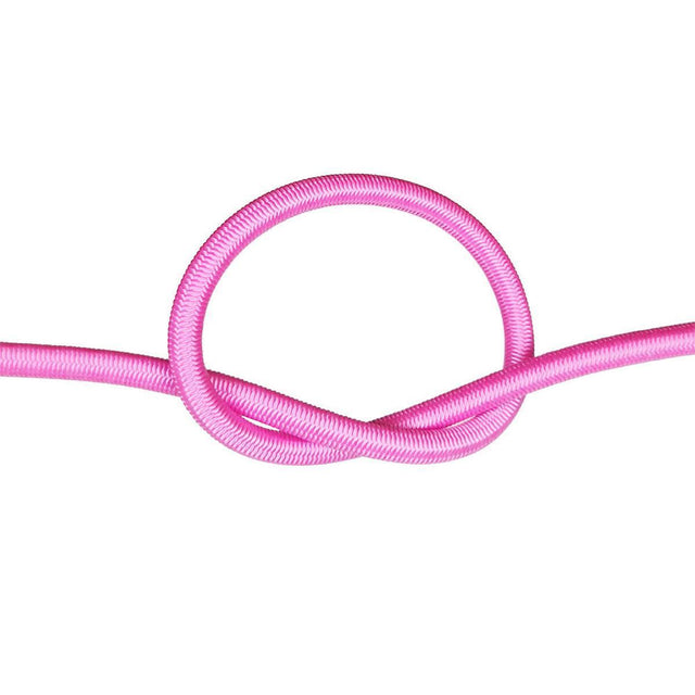 Pink bungee cord with a knot on a white background