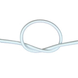 White bungee cord with a knot on a white background