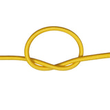 Yellow bungee cord with a knot on a white background