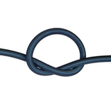 Black bungee cord with a knot on a white background
