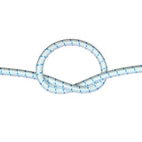 White with blue fleck bungee cord with a knot on a white background