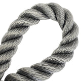 Close-up of a silver grey rope in a loop on a white background