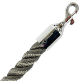 Grey rope with a metal hook on a white background