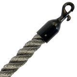 Gray rope with a black metal hook on a white background