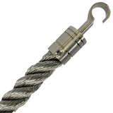 grey rope with a silver hook on a white background