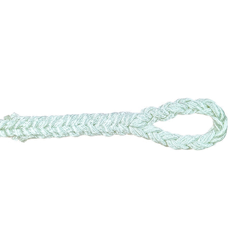 Close-up of an eye splice in 8-strand white nylon rope
