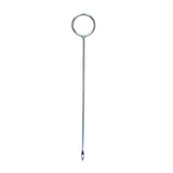 A stainless steel splicing needle with a circular loop handle and a pointed tip, shown vertically on a plain white background.