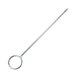A stainless steel splicing needle with a circular loop handle and a pointed tip, shown diagonally on a plain white background.