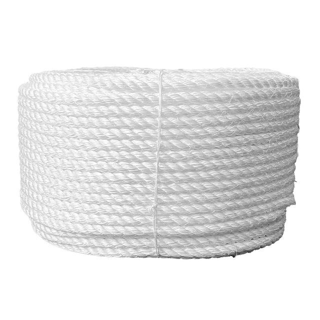 Spool of white staplespun rope on a white background