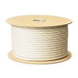Spool of white rope on a cardboard reel with a white background