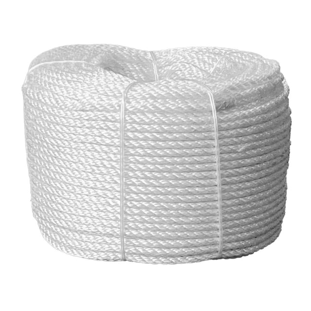 White rope in a coil on a white background