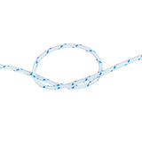 3.5mm white braided starter cord with a blue fleck in a knot on a white background