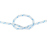 5mm white braided starter cord with a blue fleck in a knot on a white background