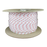 Spool of 4.5mm white starter cord with red markers on a white background