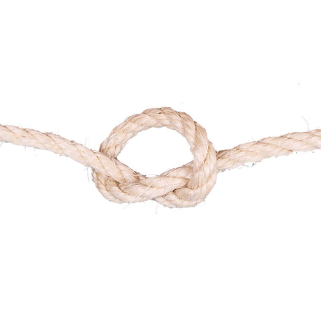 Close-up of a knotted piece of sisal rope on a white background