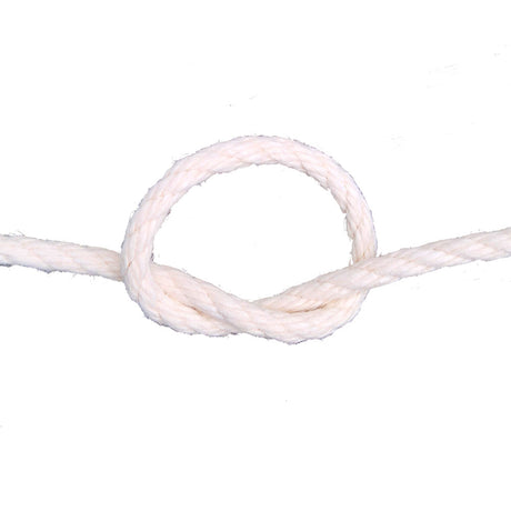 Close-up of a white rope with a knot on a white background