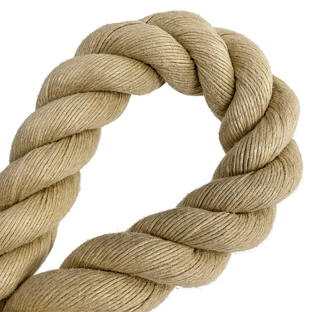 Close-up of synthetic hemp rope on a white background