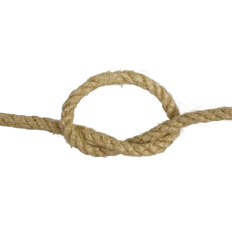 Synthetic hemp rope with a knot on a white background