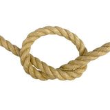 Close-up of 14mm synthetic hemp rope in a knot on a white background