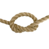 Close-up of 16mm synthetic hemp rope in a knot on a white background