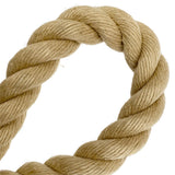 Close-up of 28mm synthetic hemp rope in a loop on a white background