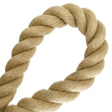 Close-up of 32mm synthetic hemp rope in a loop on a white background