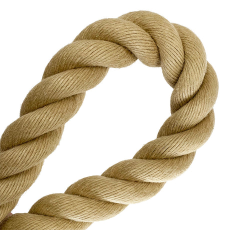 Close-up of 36mm synthetic hemp rope in a loop on a white background