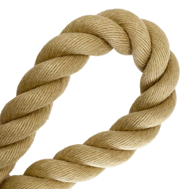 Close-up of 36mm synthetic hemp rope in a loop on a white background