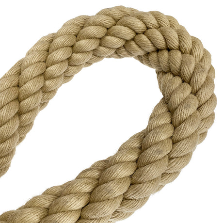 Close-up of 65mm synthetic hemp rope in a loop on a white background