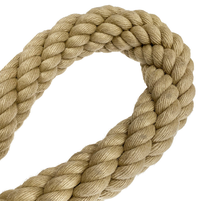 Close-up of 65mm synthetic hemp rope in a loop on a white background