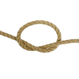 Close-up of 6mm synthetic hemp rope in a knot on a white background