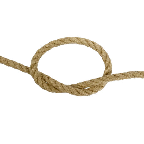 Close-up of 6mm synthetic hemp rope in a knot on a white background