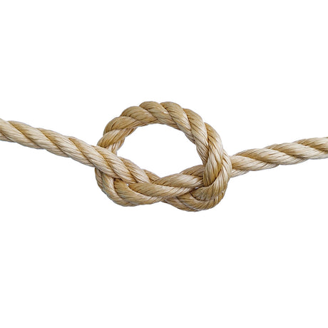 Tight knot made of beige rope on a white background