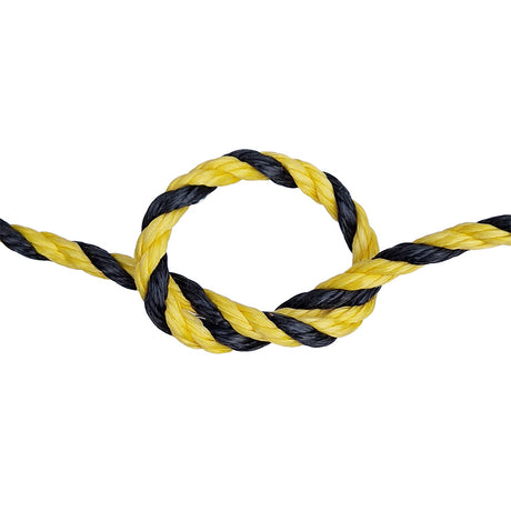 Yellow and black braided rope on a white background