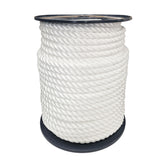 Spool of 14mm white polyester rope on a white background